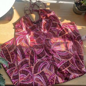 New York & Co Silky Halter Tropical Midi Dress Medium